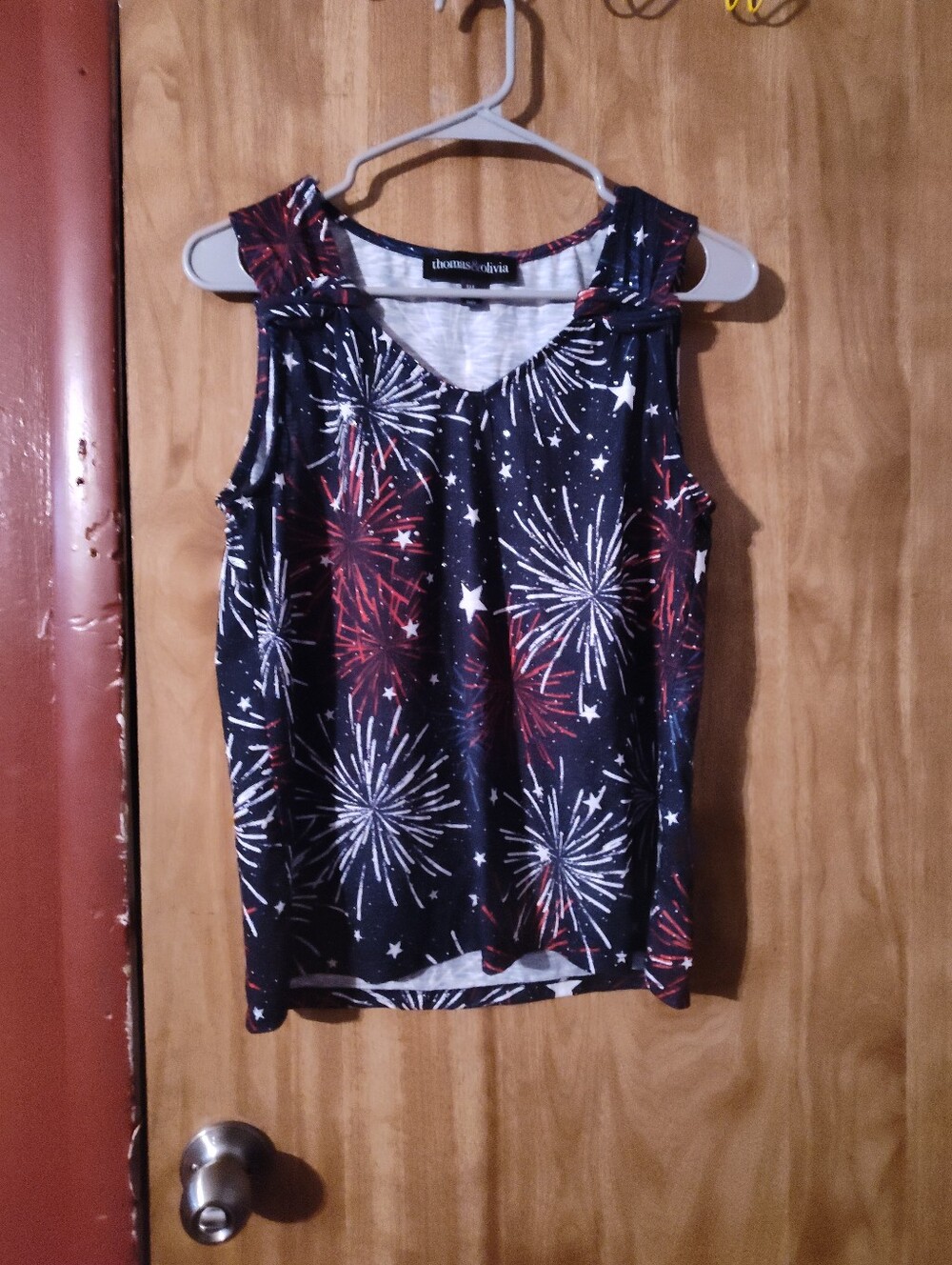 fireworks print sleeveless top - charcoal navy & red - Unbranded